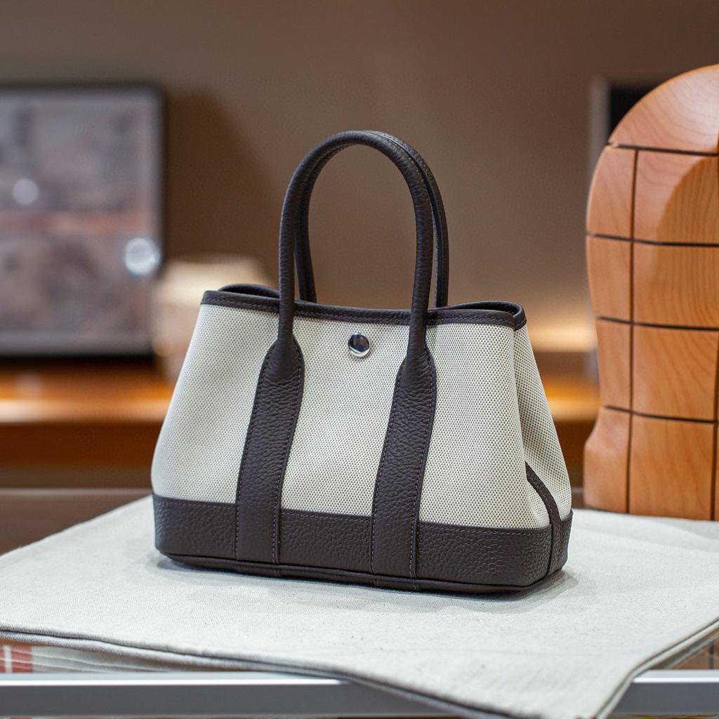 Сумка для сада Canvas Splicing Mini 23 см, женская кожаная универсальная сумка-тоут, новая высококачественная сумка через плечо на одно плечо