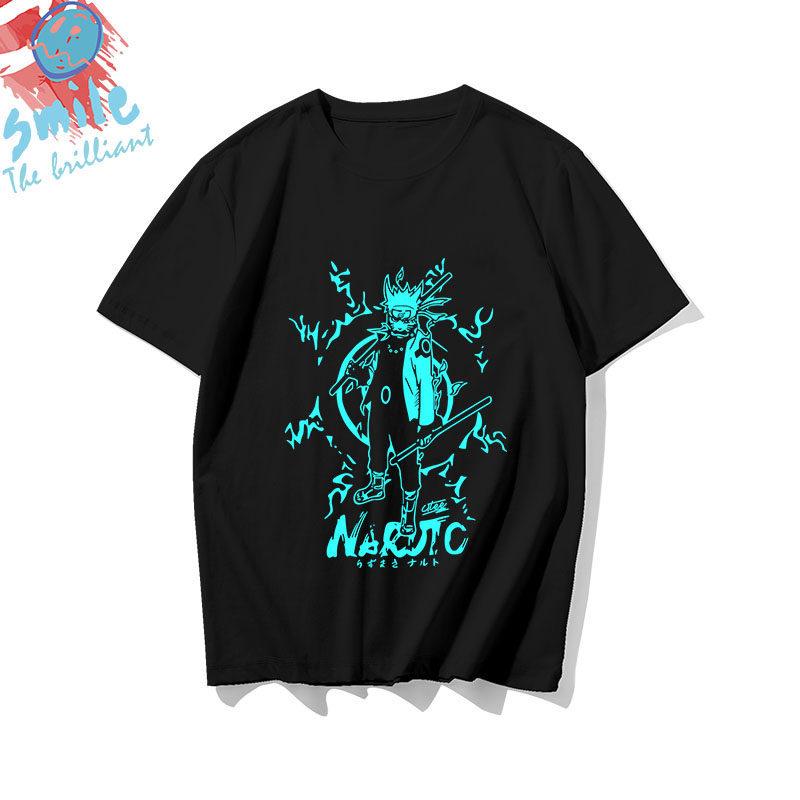 Black childrens Tshirt Japanese anime Naruto peripheral pure cotton printed parentchild outfit summer casual loose Tshirt