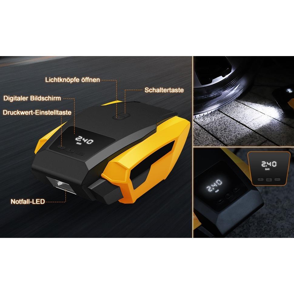 Electric Air Pump, 12V Air Compressor, Portable Compressor with LED Light Inflator Compressor Portable for Car Tires, Bicycle and Others