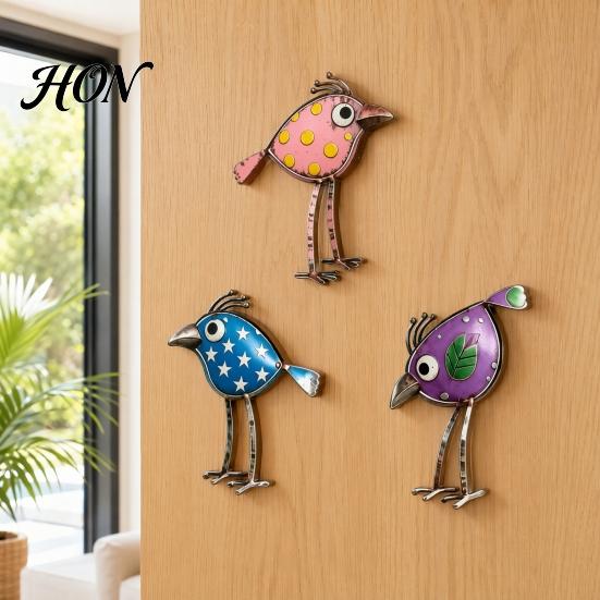 Bird Wall Decoration 3Pcs Wooden Birds Art Decor, Distressed Hangings, Funny Long Leg Hanging Sculpture, Boho Farmhouse Decorations for Outdoor Garden