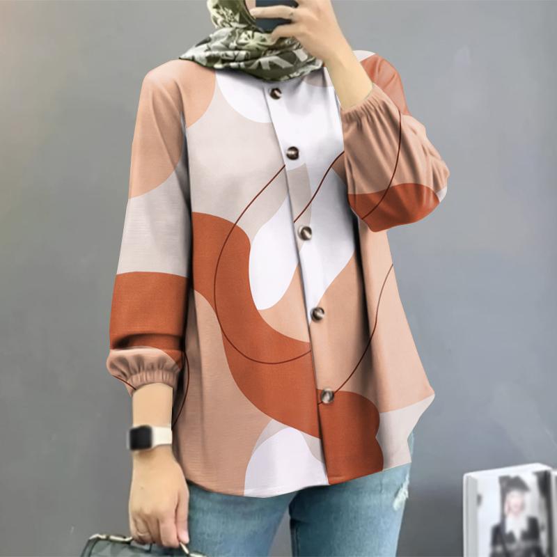 Women Loose Casual Long Sleeve O-neck Print Blouse