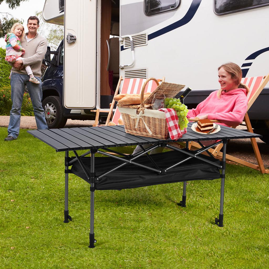 Outdoor Folding Table with Carrying Bag Aluminum Picnic Desk Adjustable Ultralight Dinner Desk for Picnic Camping Trip Beach BBQ