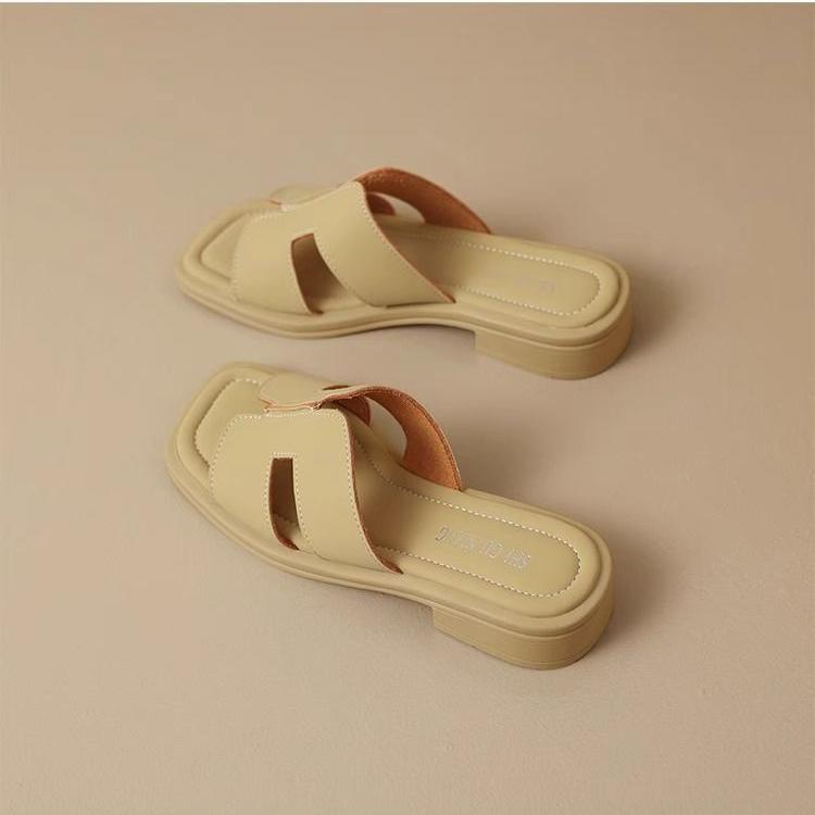 Летняя женская обувь из мягкой кожи на низком каблуке с квадратным носком, в римском ретро-стиле, коричневые французские женские сандалии с открытыми пальцами