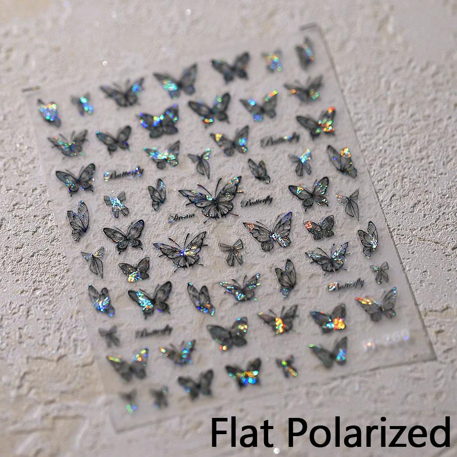 Dark Shiny Purple Black Butterfly Stars 3D Self Adhesive Nail Art Stickers Illusion Polarization Manicure Decals