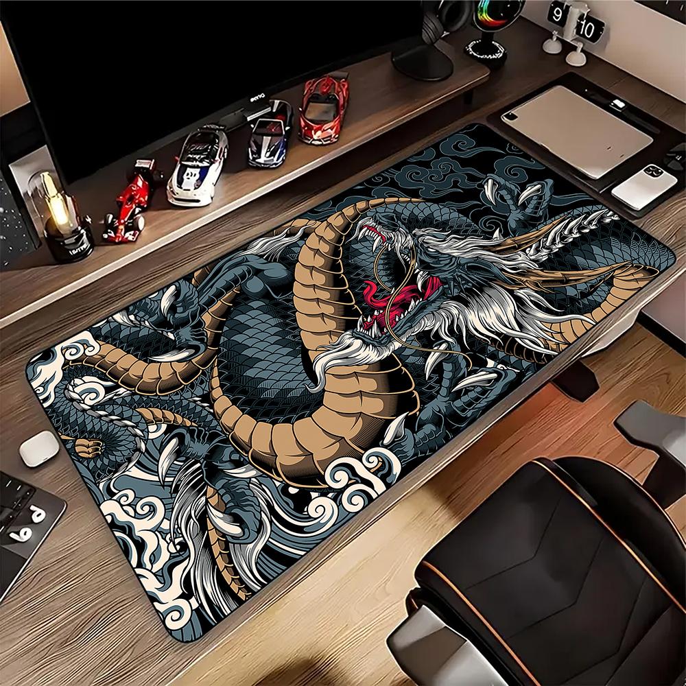 Japanese Great Wave OffChinese Style Dragon Mouse Pad for Gamer Setup Gaming Mousepad Rubber Keyboard Pads Pc Desk Mat xcm
