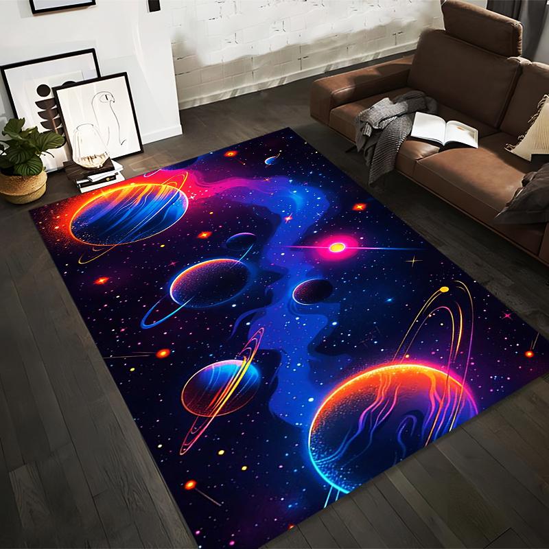 "Colorful Galaxy Planets Carpet, Nebula Space Themed Floor Mat Decor" Suitable for use as an anti-slip for living room bedroom sofas
