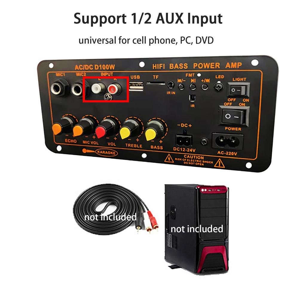 200W AC 220V 12V 24V Digital Bluetooth Stereo Amplifier Board Subwoofer Dual Microphone Karaoke Amplifiers For 8-12 Inch Speaker