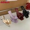 Мода Новинка 2025 Обувь Квадратный Носок Женские Туфли на Каблуках Лодочки Обувь Женские Шлепанцы Мода Бант Леди Обувь на Каблуках Сандалии