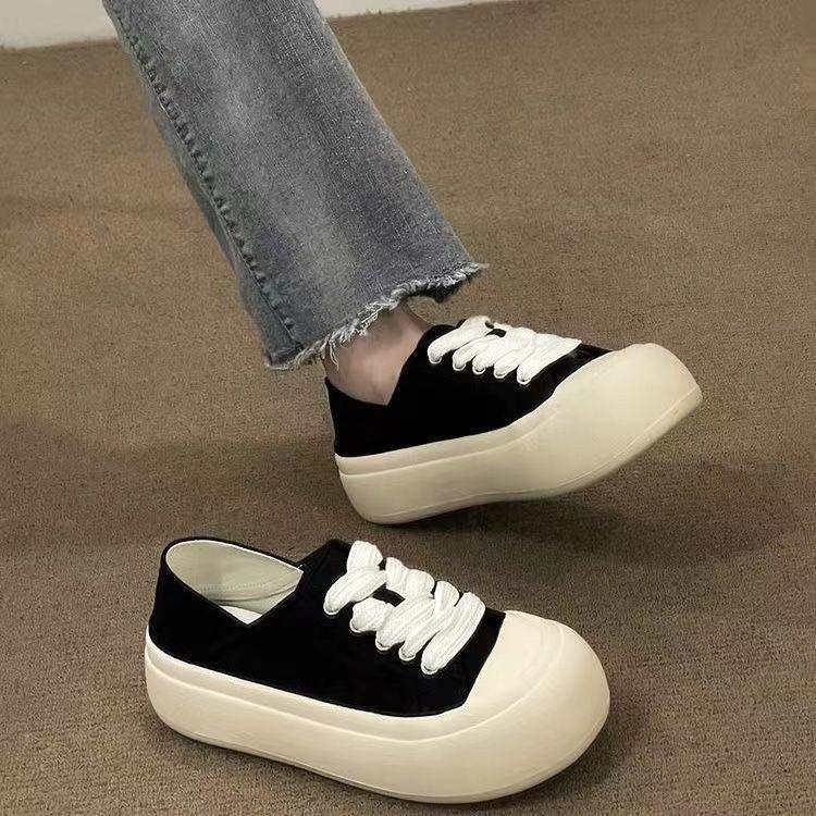 Большие туфли на каблуках женские шикарные туфли универсальные 2024 новые двухкомпонентные парусиновые туфли на платформе повседневные универсальные белые туфли