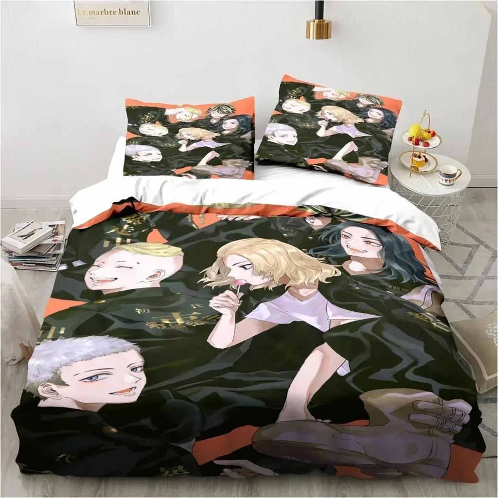 Anime Tokyo Revengers Ryuguuji Ken Sano Manjiro Bedding Set Duvet Cover Sheet Printed Bed Set Pillowcase Bed Comforter Bedroom