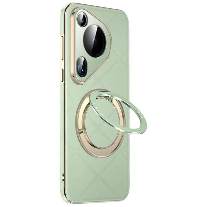 Rotating Stand Leather Embroidery EmbossedPhone Case for Huawei Pura70Pro, Pura70Pro+ Full Lens Protection, Ultra-Thin Shockproof - Green