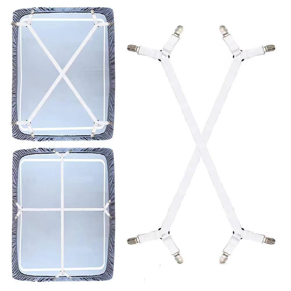 2Pcs Lengthen Sheet Bed Adjustable Suspenders Crisscross Band Straps Grippers Mattress Duvet Elastic