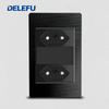 DELEFU Black Fireproof PC Brushed Brazil Standard Socket Double USB Type C Wall Power Outlet Light On