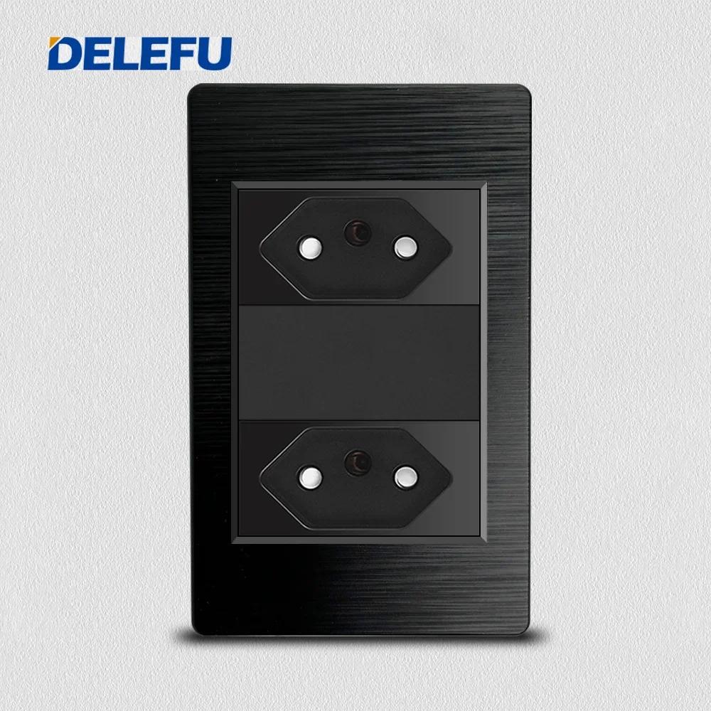 DELEFU Black Fireproof PC Brushed Brazil Standard Socket Double USB Type C Wall Power Outlet Light On