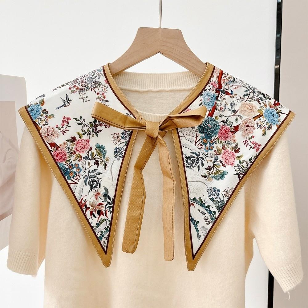 Floral Pattern Fake Collar Shawl Print Vintage Poncho Cape Detachable Fake Collar Capelet Female