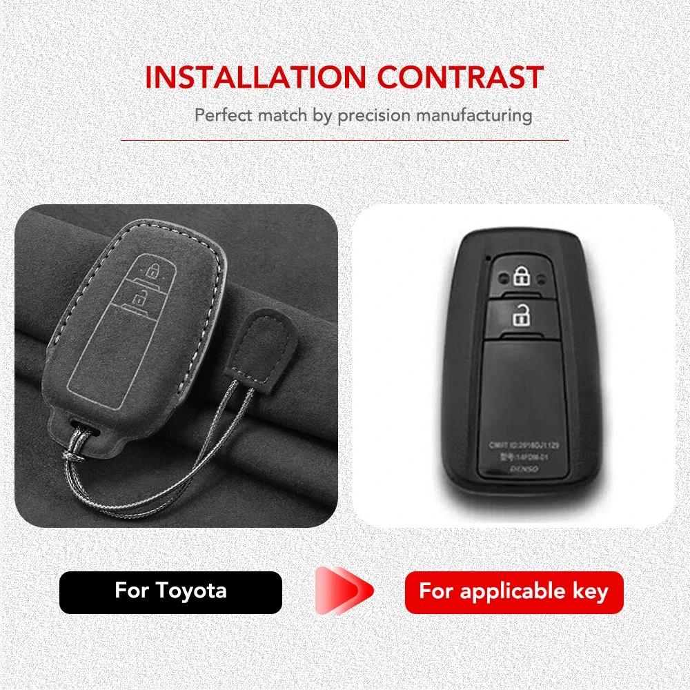 Leather Car Key Case For Toyota Prius Camry Corolla CHR C-HR RAV4 Land Cruiser 2 3 Button Keychain Suede Accessories