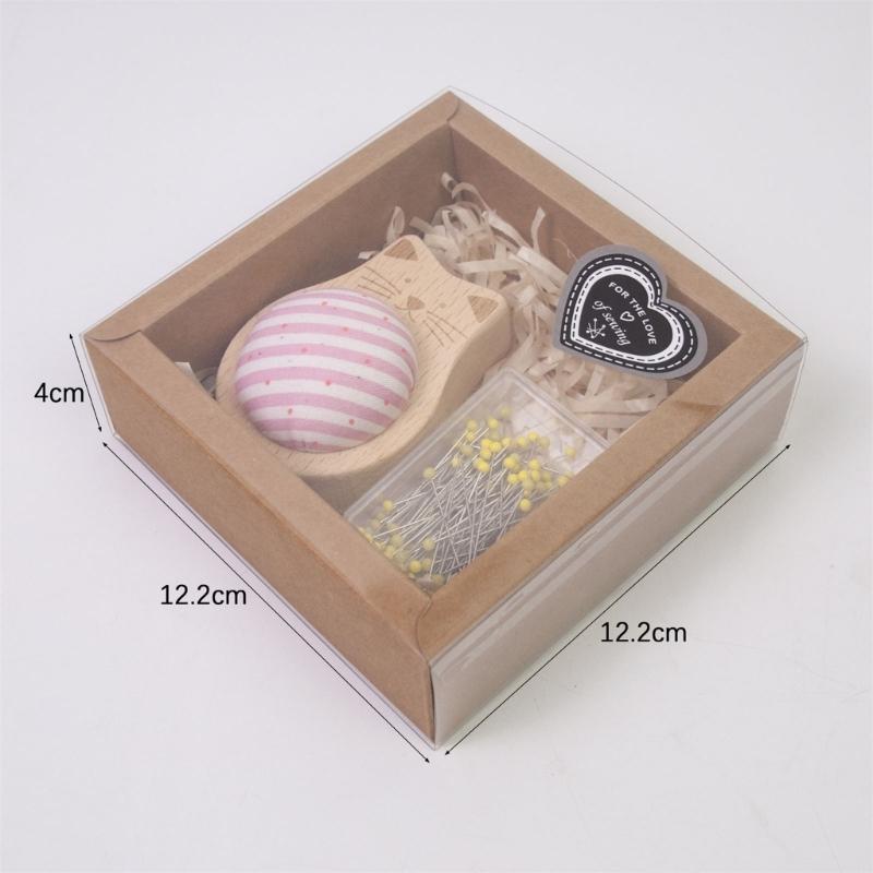 Wood Pin Cushion with 100Pcs Sewing Pin for Dressmaking Needlework Sewing 38mm Quilting Positioning Pin with Pin Holder