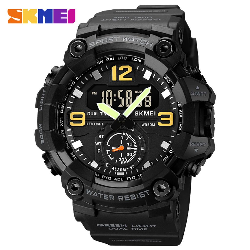 SKMEI 1965 Men Watch Professional 30M Water Resistant Double Display Double Movements GMT Time