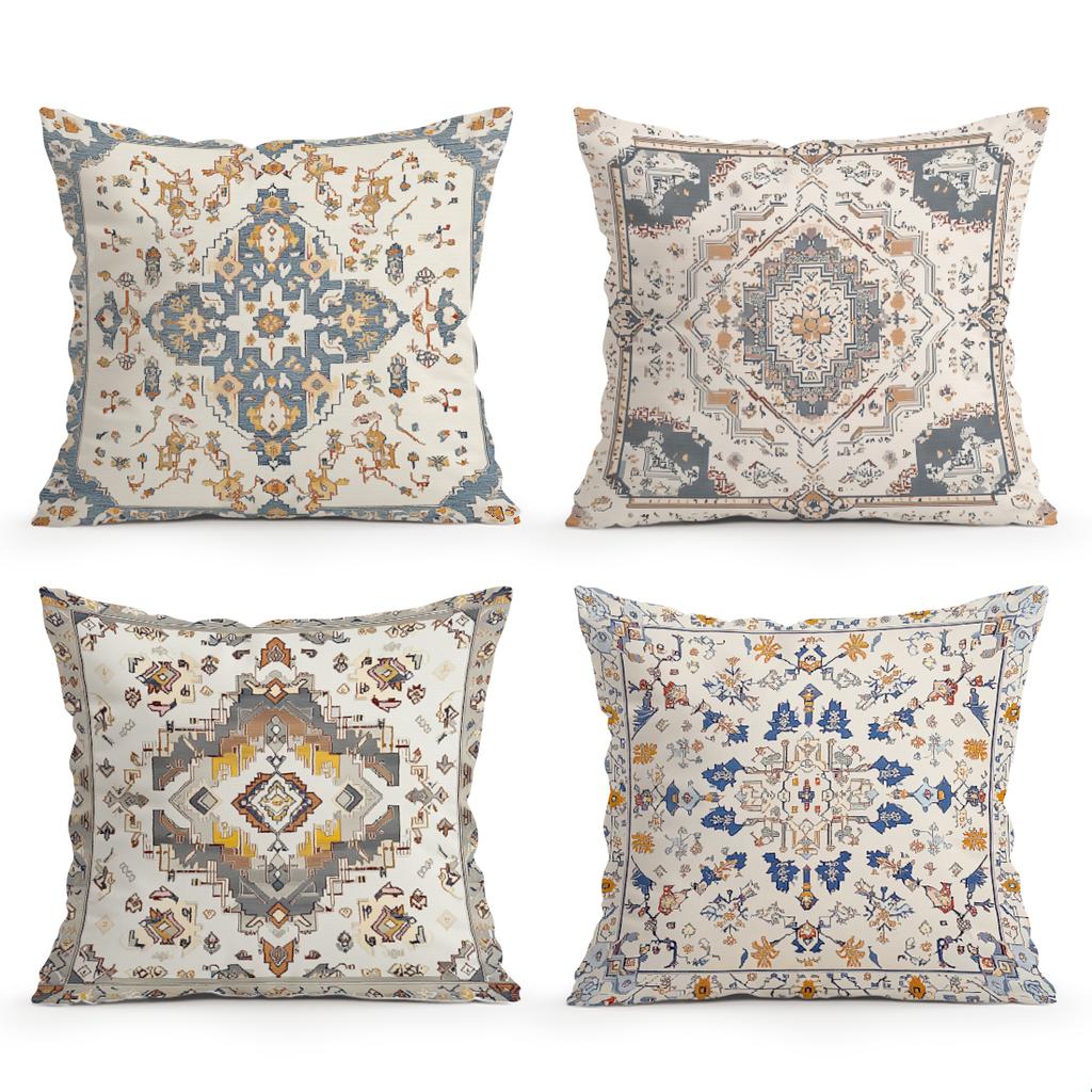 4 Pcs Bohemian Ethnic Style Carpet Single-Sided Printed Pillowcase Cushion Cover,Suitable For Living Room,Bedroom,Car Decoration