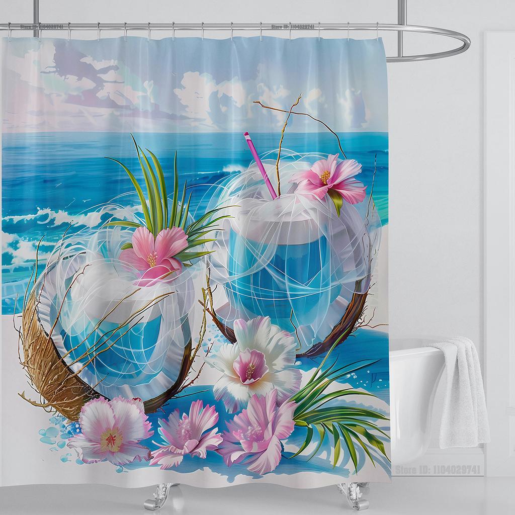 Ocean Wave Scenery Shower Curtain Waterproof Shower Curtain Polyester Fabric 3D Printed Curtain Bathroom Decoration With Hooks