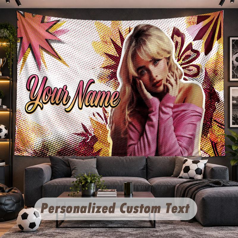 Wall Hanging Tapestry Custom NameSabrina Carpenter Pattern Personalized Printed Fabric Wall Decor