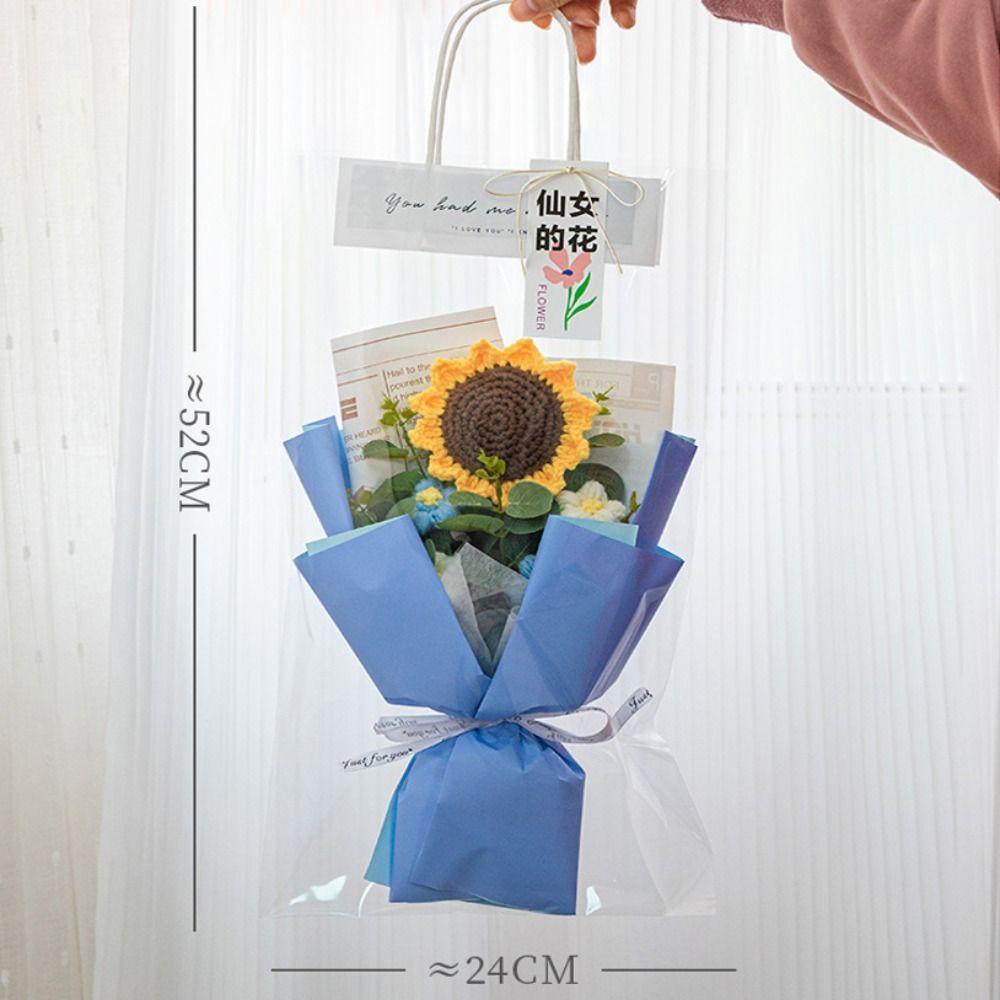 Handmade Hand-woven Sunflower with Bag Knitted Flowers Bouquet Simulation Flower Teachers' Day