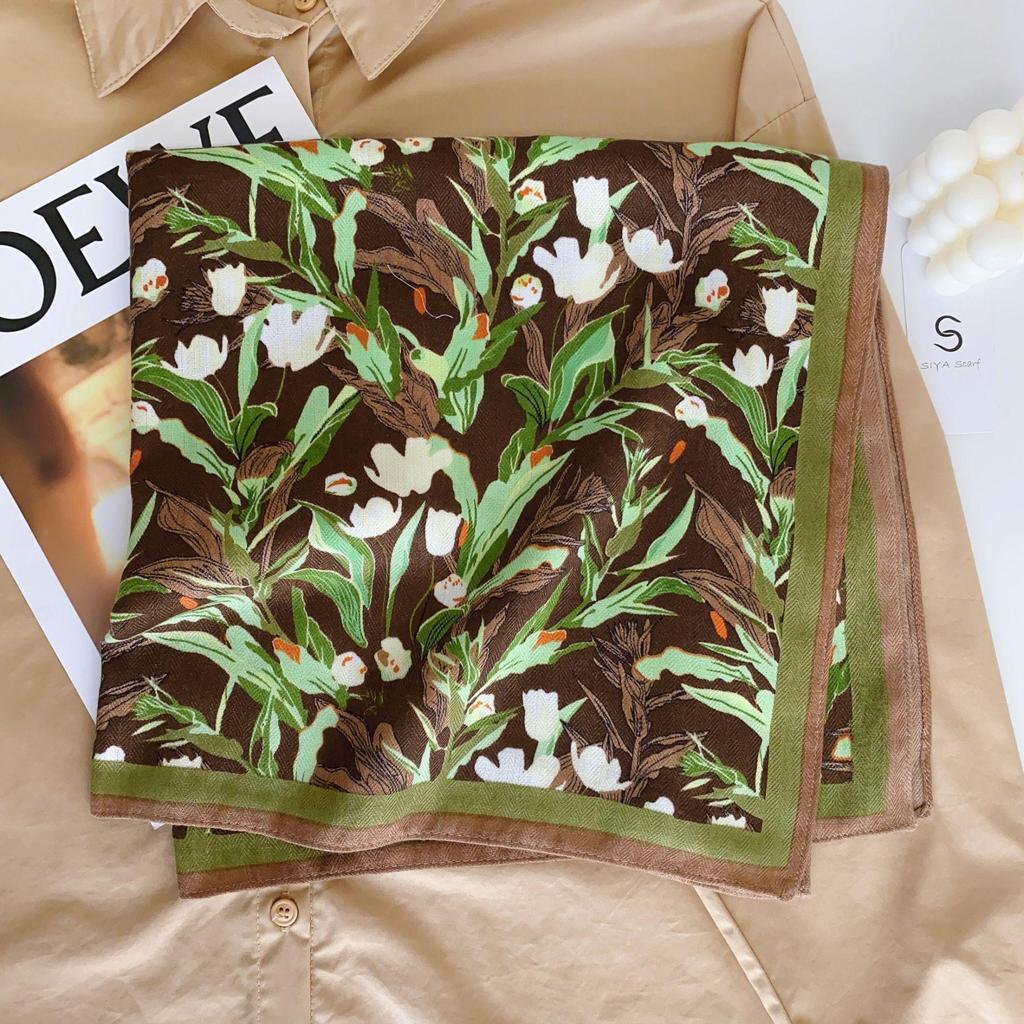 Korean Style Silk Square Scarf with Butterfly & Flower Print - Women's Fashion Accessory, Neck Tie, or Hair Scarf - Ideal Mother's Day Gift