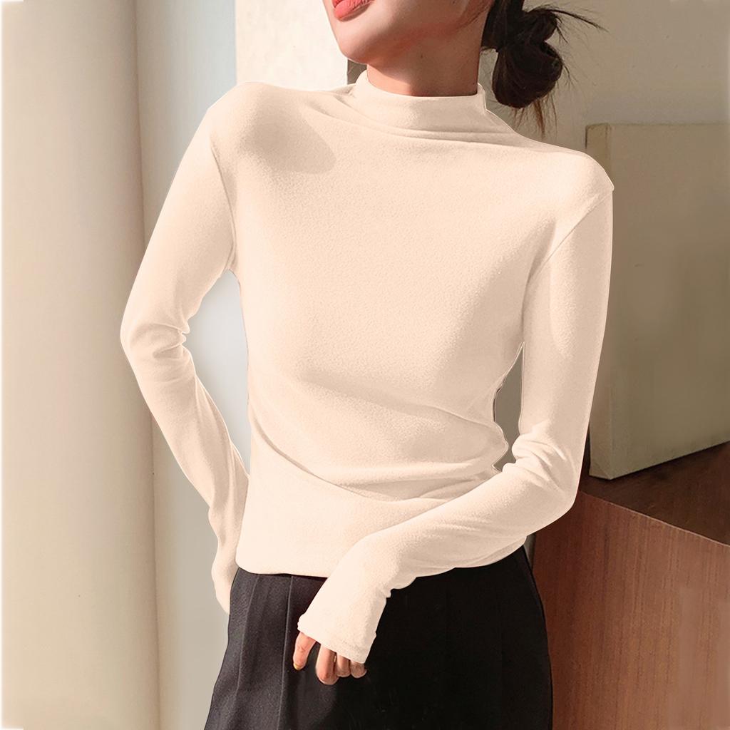 Women's Solid Color Solid Color Semi High Neck Slim Fit Base Shirt With Long Sleeve Tight T-shirt