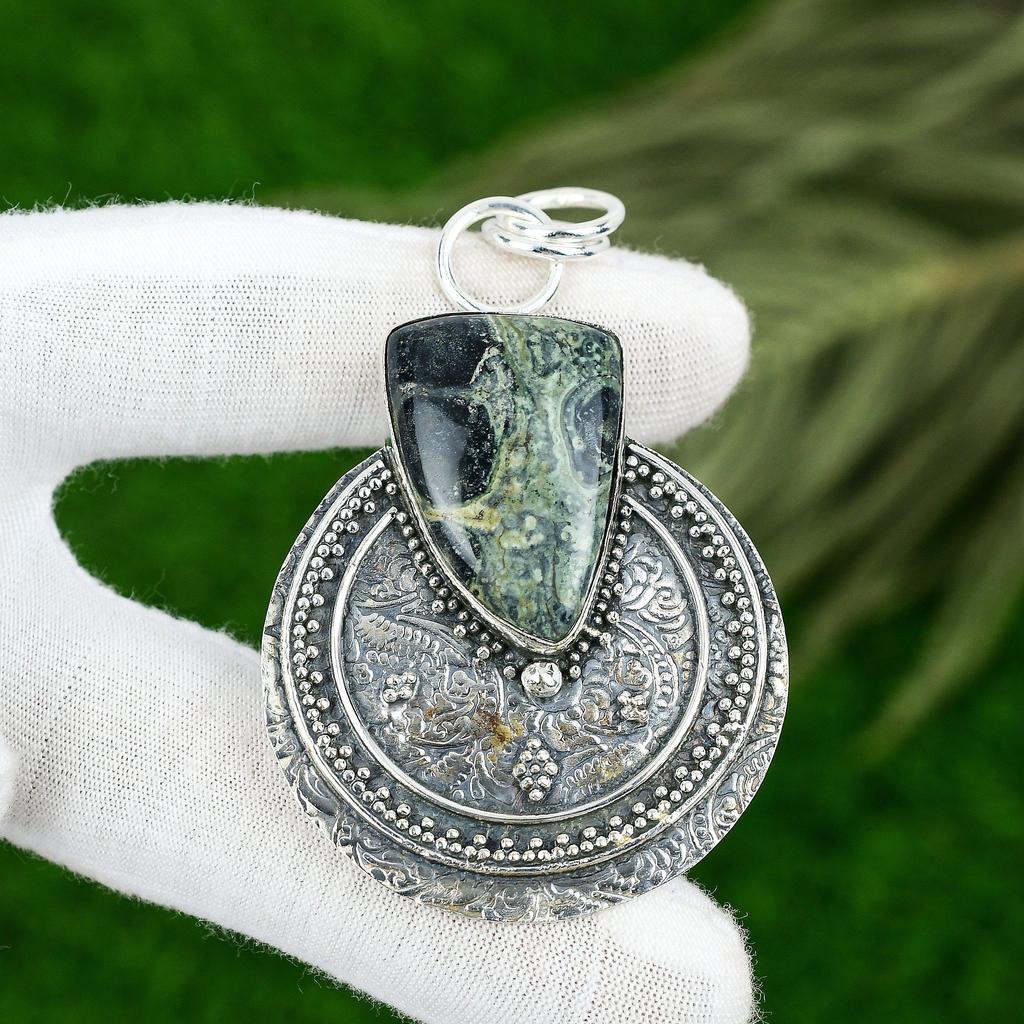 Friendship Day Sale 925 Silver Trillion Kambaba Jasper Gemstone Bezel Pendant