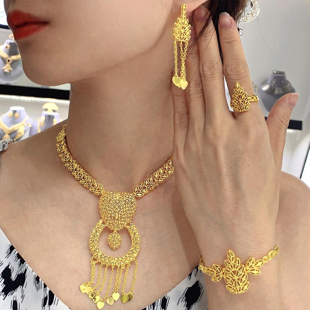 Middle East Dubai Wedding Jewelry Set Famous Style Necklace Earrings Ring Bracelet