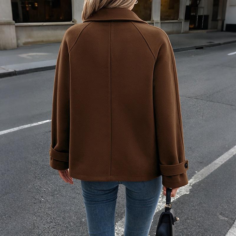 Шерстяное пальто нового фасона, однотонное, с отложным воротником и застежкой на пуговицы, средней длины, женское