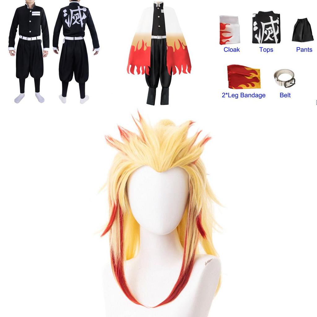 High-quality Demon Slayer Kimetsu No Yaiba Rengoku Kyoujurou Cosplay Costume Kimono Robe Suit Perfect For Halloween And Parties