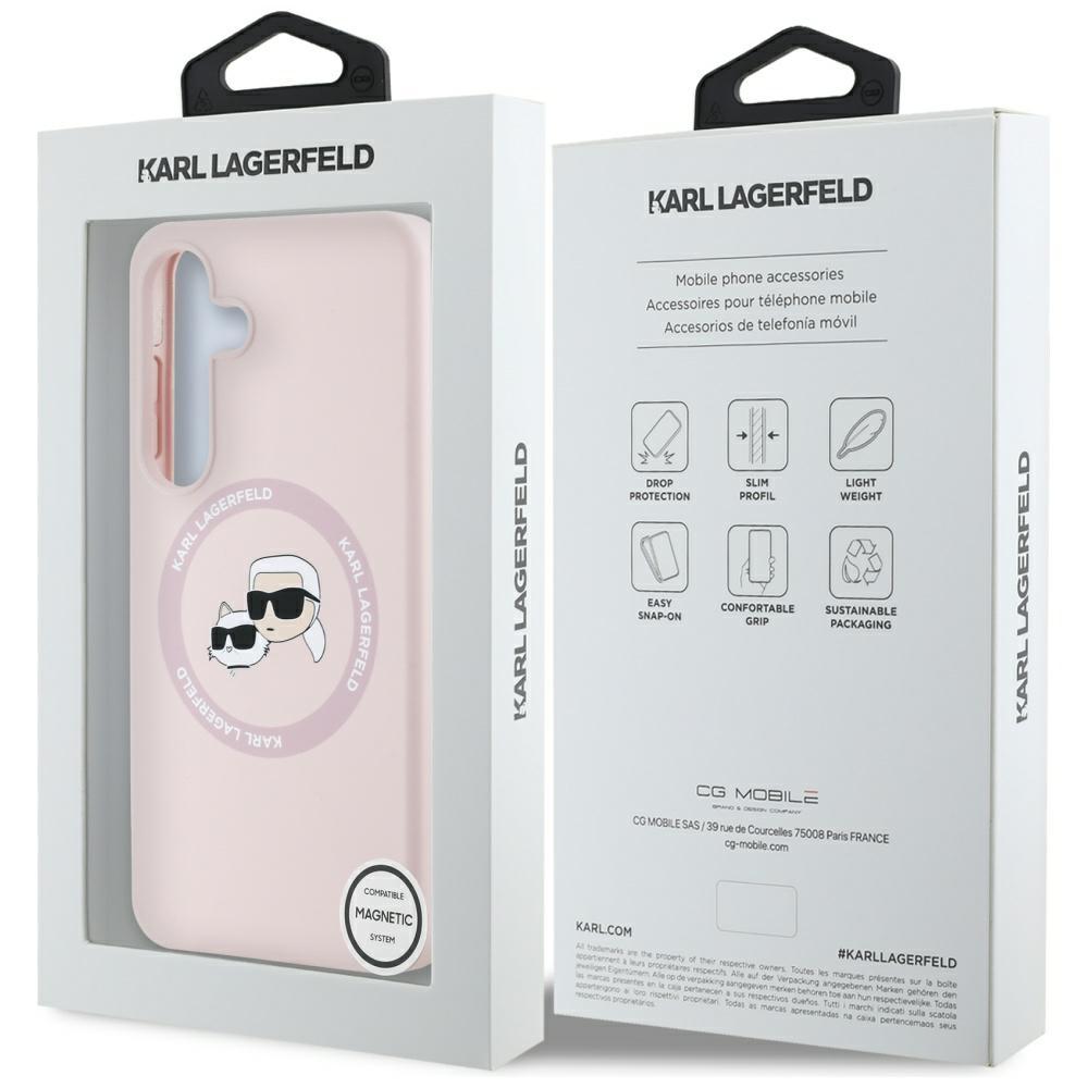 Etui Karl Lagerfeld Silicone Double      Heads And Circle Magsafe Do Samsung Galaxy S25+ Różowy