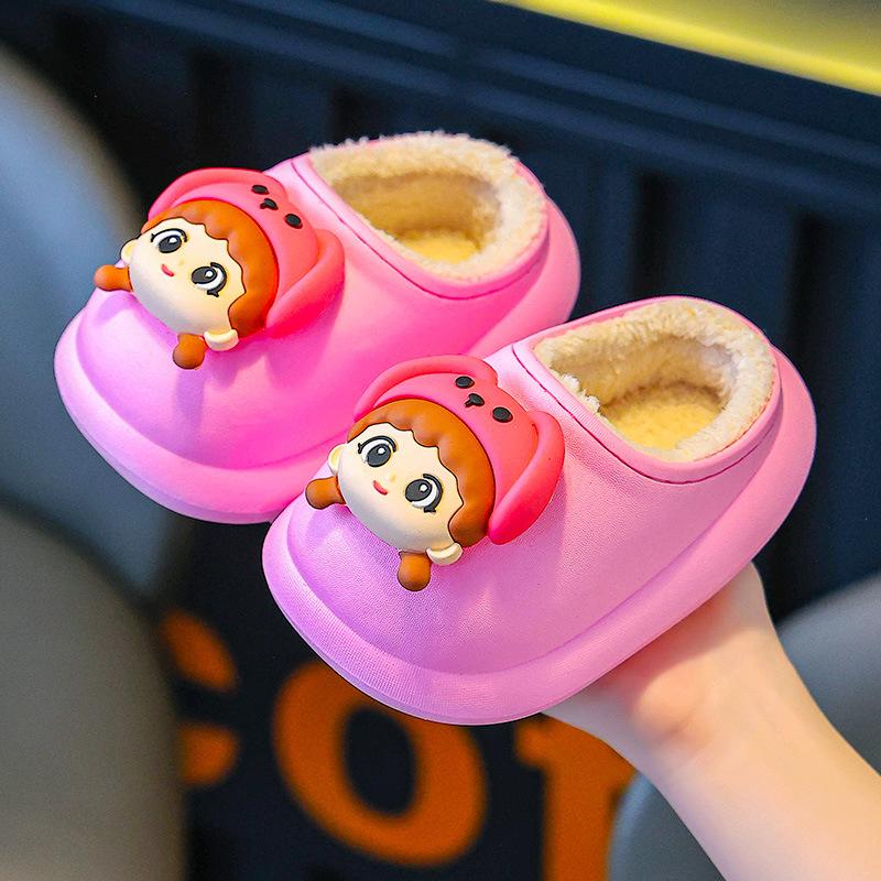 Children's cotton slippers for autumn and winter, boys' half-heel furry slippers, cute cotton slippers for little girls and toddlers