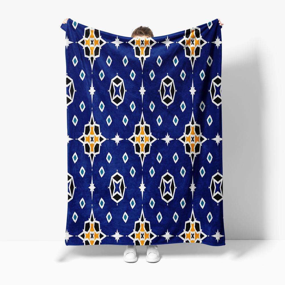 Blue geometric pattern Flannel printed blanket suitable for all seasons suitable for living room office sofa and travel