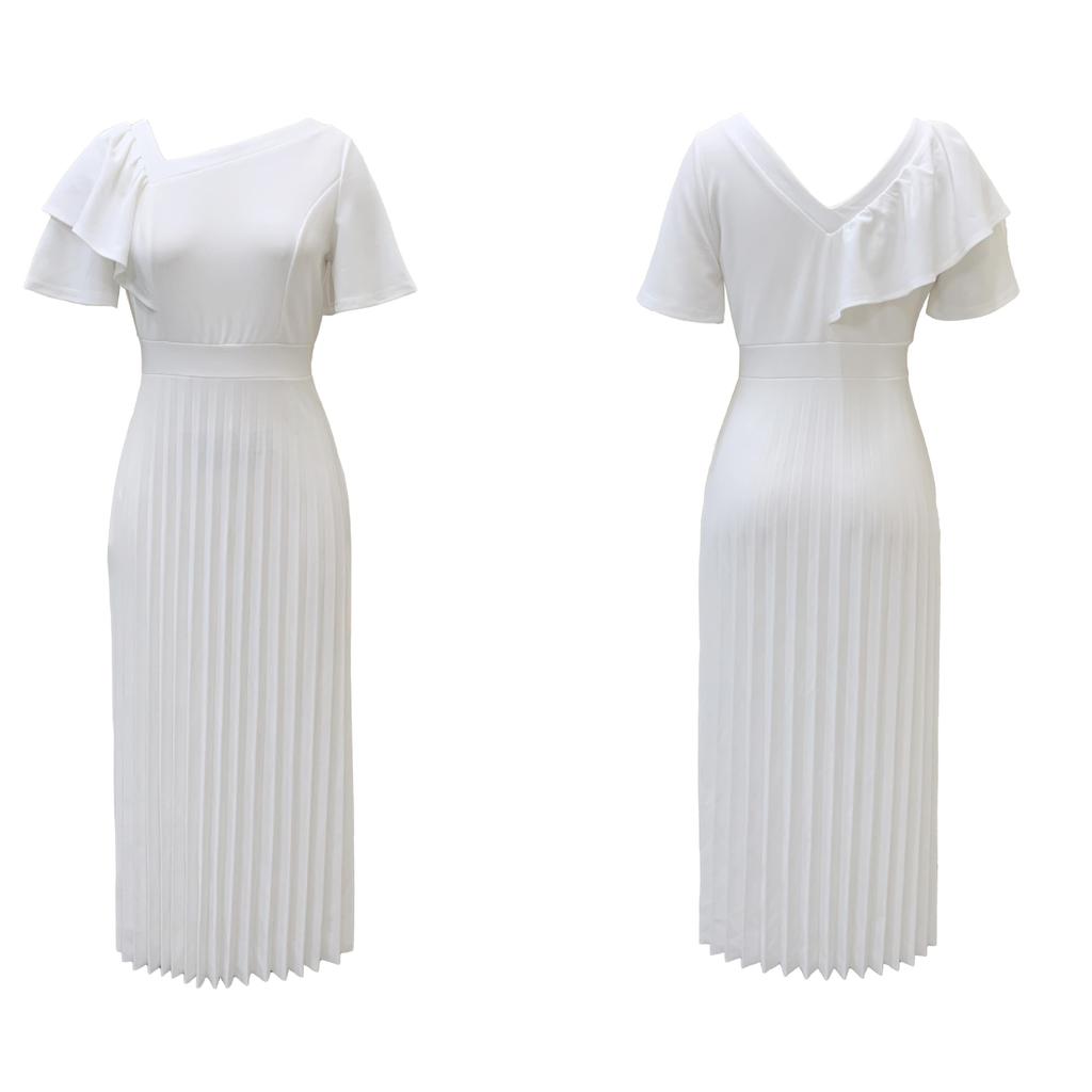 Женское летнее модное однотонное платье с рюшами и рукавами большого размера, женское элегантное цельное плиссированное тонкое платье