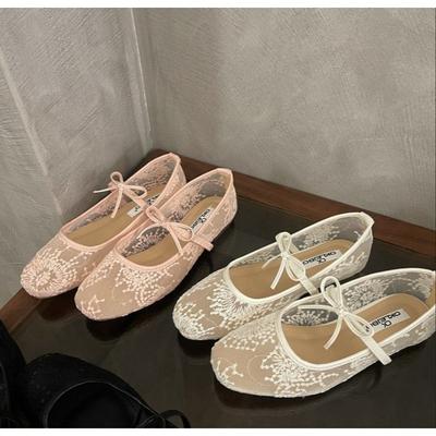 Мода 2025 Весна Кружево Женские Туфли Мэри Джейн Модные Слипоны Комфорт Уличный Стиль Мягкая Подошва Женские Платья Балетки