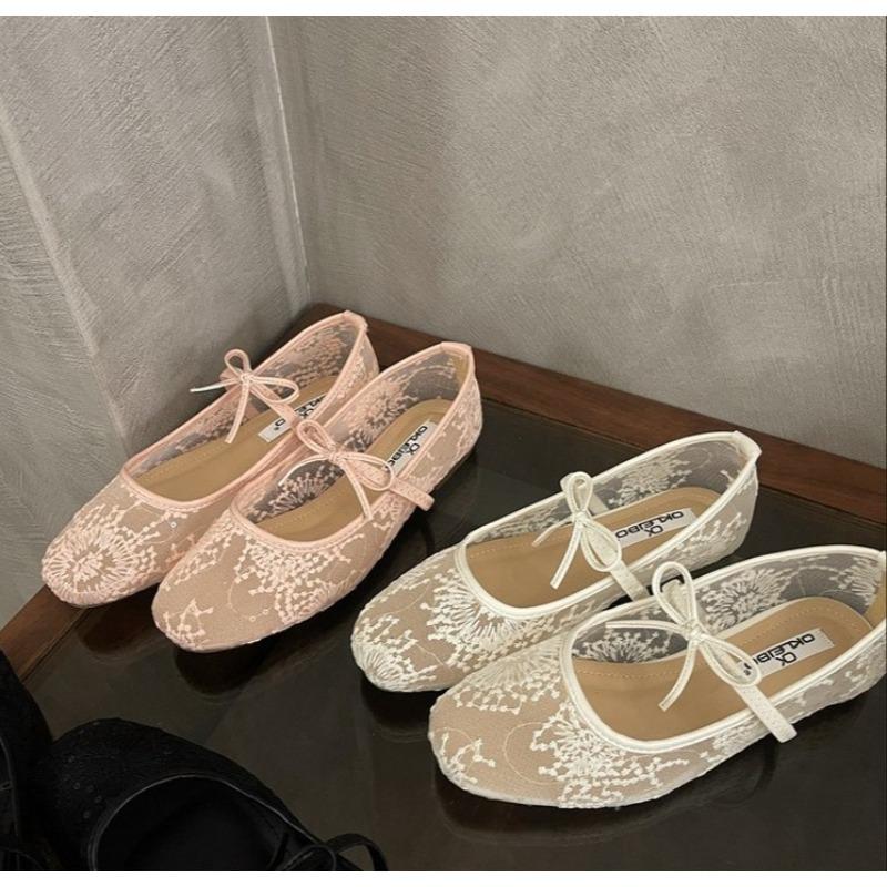 Мода 2025 Весна Кружево Женские Туфли Мэри Джейн Модные Слипоны Комфорт Уличный Стиль Мягкая Подошва Женские Платья Балетки