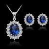 Fashion Jewelry Sets For Women Blue Full Crystal Flower Pendant Necklace Earring Set MIT