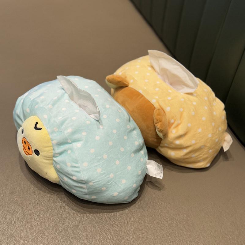 Плюшевая мультяшная коробка для салфеток Rilakkuma, милый держатель для хранения салфеток в горошек, мягкий, для гостиной, спальни, домашнего стола, для семейного использования