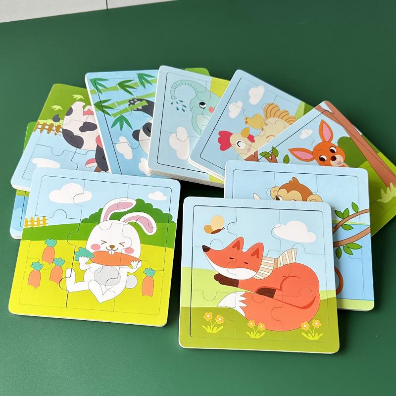 Latest 9 Piece Set Wooden Puzzle Toy Learning Cognitive Educational ideal for Toddlers Cartoon Animals Vehicles Baby Toddler Board Children Gift Idea