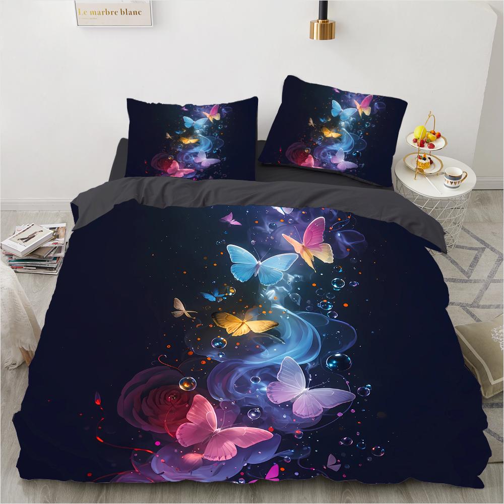 3D-печатный узор «Бабочка» (Комплект из трех частей) Односпальный двуспальный комплект постельного белья с пододеяльником и наволочкой