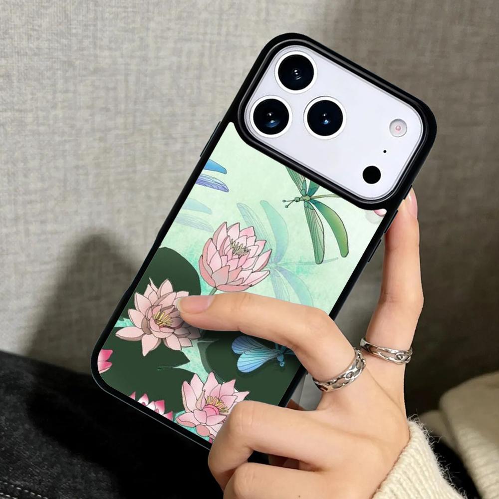 Capa Case for iPhone 17 Air 16 Pro Max 15 Plus 11 13 Mini 14 12 Back Phone Cover Lotus Flower