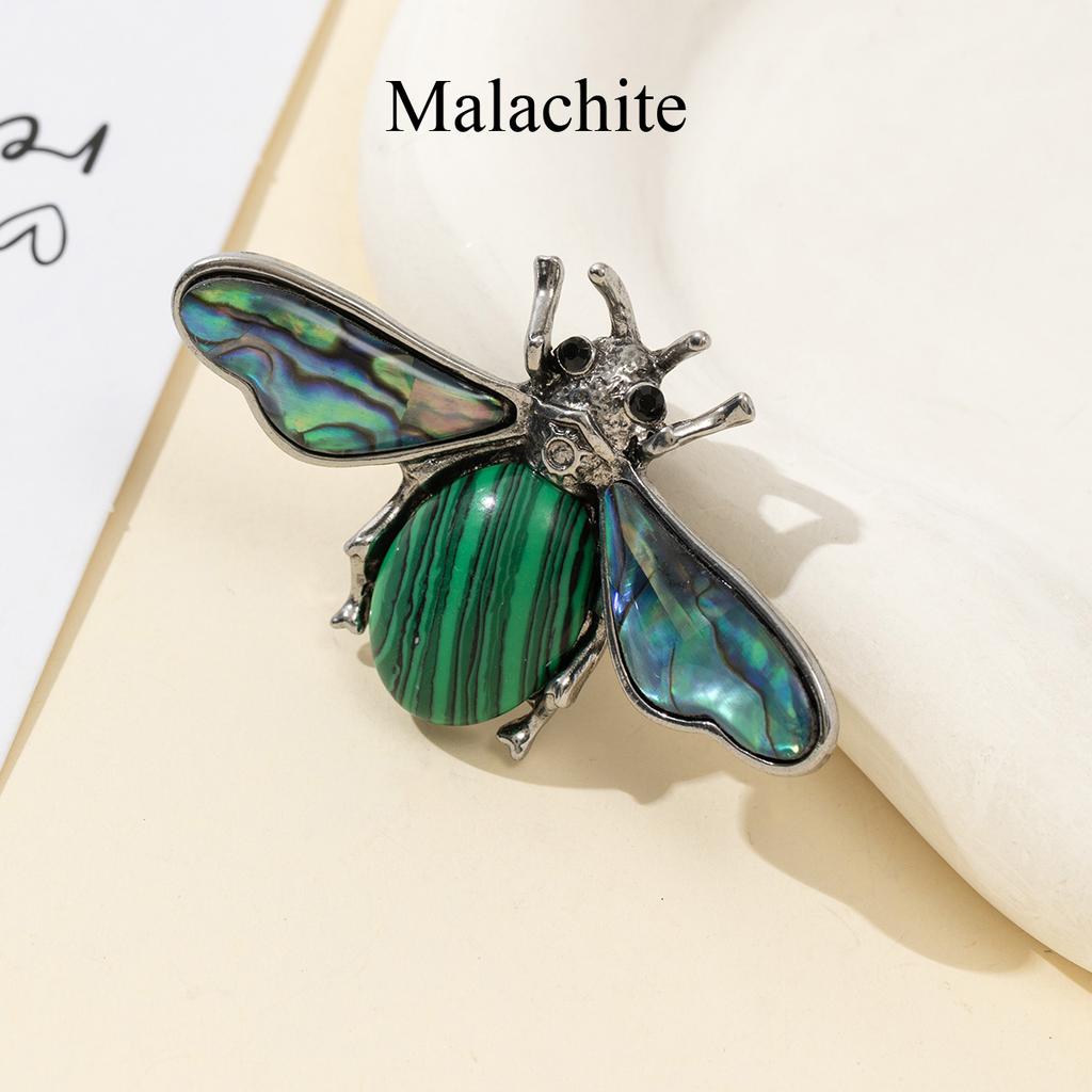 1Pc, Natural Stone Ladybird Shape Brooches, Boho Reiki Healing Crystal Amethyst Malachite Lapis Lazuli Gemstone Brooch Pin for Women Men Jewelry