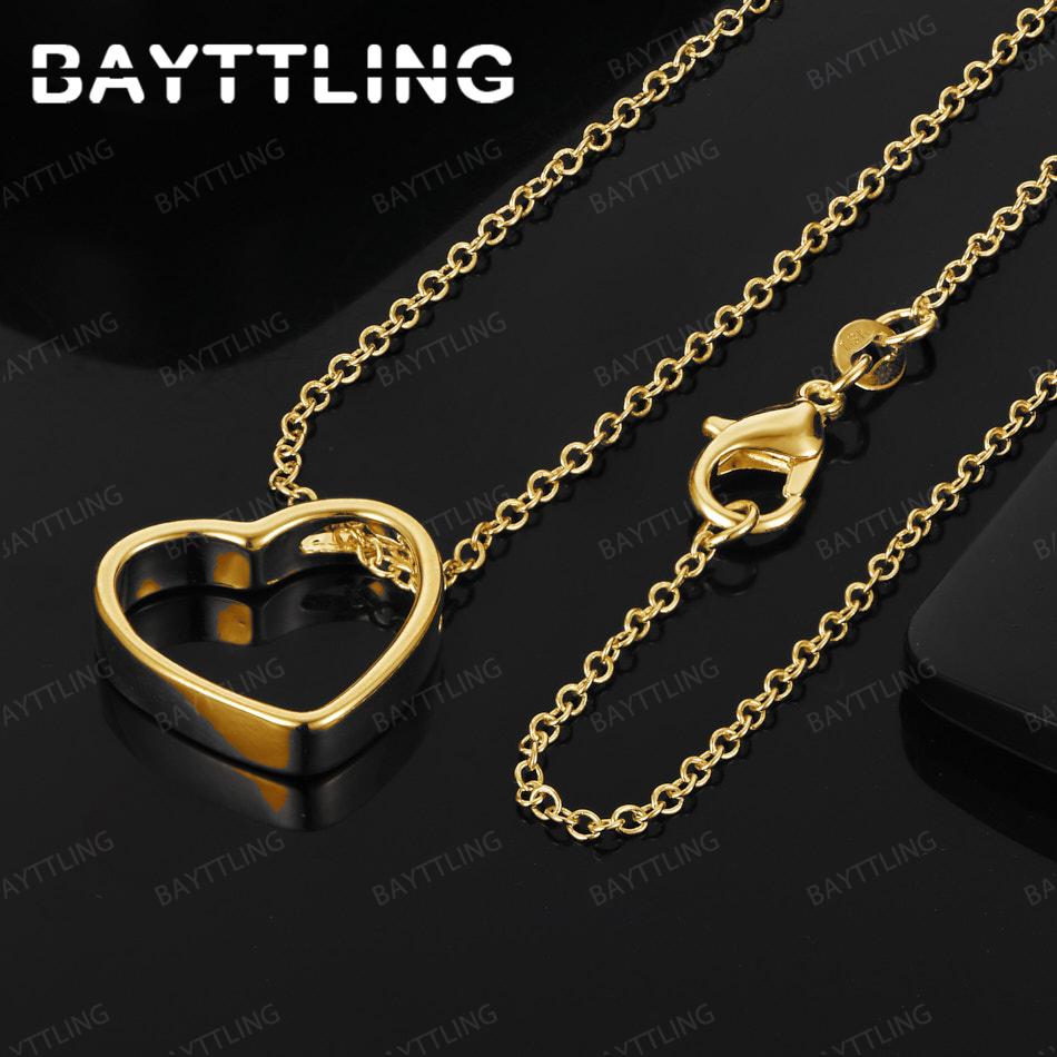 925 Silver 18K Gold 16-30 Inch Hollow Heart Pendant Necklace Fashion Women's Accessories Jewelry Wedding Gift