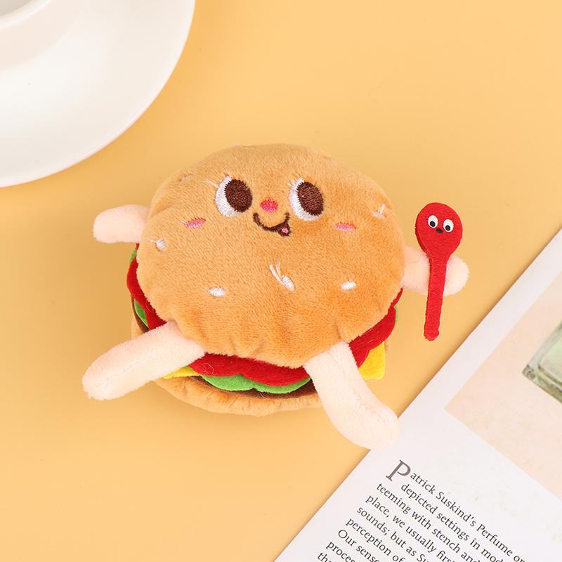1Pc Food Plush Keychain Hamburger Dog French Fries Stuffed Doll Pendant Toy