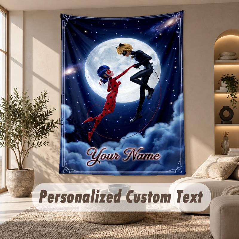 Miraculous Ladybug Tapestry, Personalized Custom Text, Wall Hanging Tapestry For Living Room Home Wall Decor