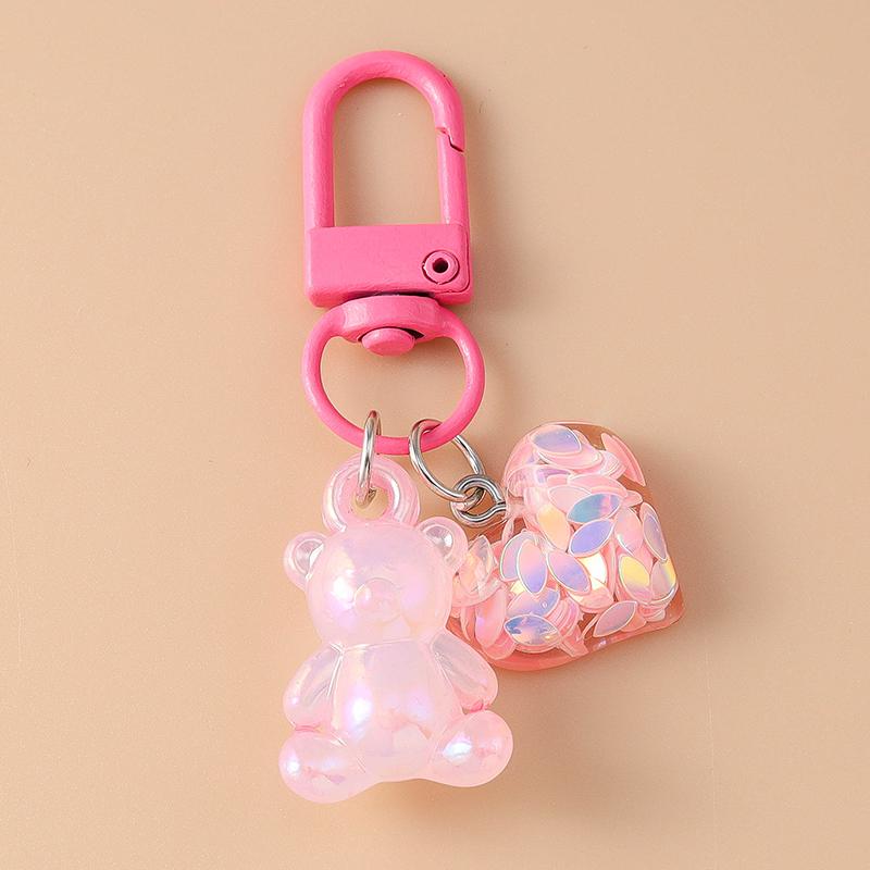 Cute Resin Simulation 3D Bear Keychain Love Heart Keyring for Women Girls Handbag Pendant DIY Key Holder Jewelry Gift