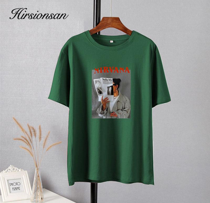 Hirsionsan 100% Cotton Graphic Print T Shirt Women 2024 Summer New Basic Vintage Tee Casual Loose Chic O Neck Female Couple Tops