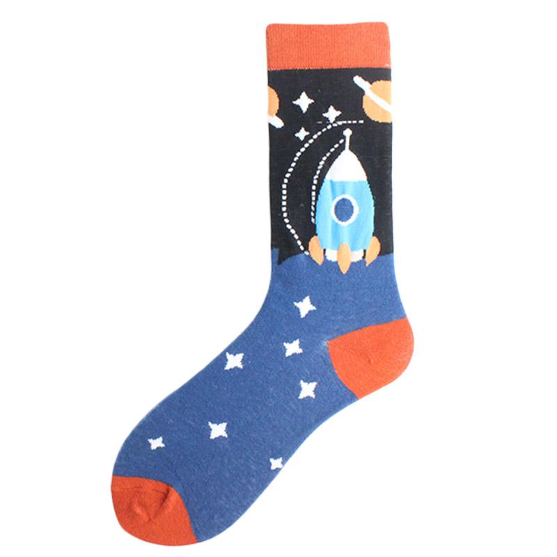 Men Dinosaur Astronaut Planet Crew Socks Harajuku Big Size Sokken Unisex Skateboard Divertidos Happy Design Hip Hop Funny Socks